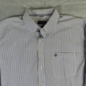 Ariat Pro Series Shirt Mens XXL Blue White Striped Long Sleeve Button Down